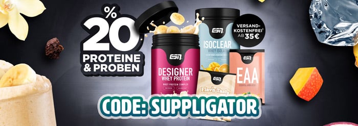 20 % de descuento en proteínas y 30 % en muestras con la nueva promoción de ESN + sin gastos de envío a partir de 35 euros