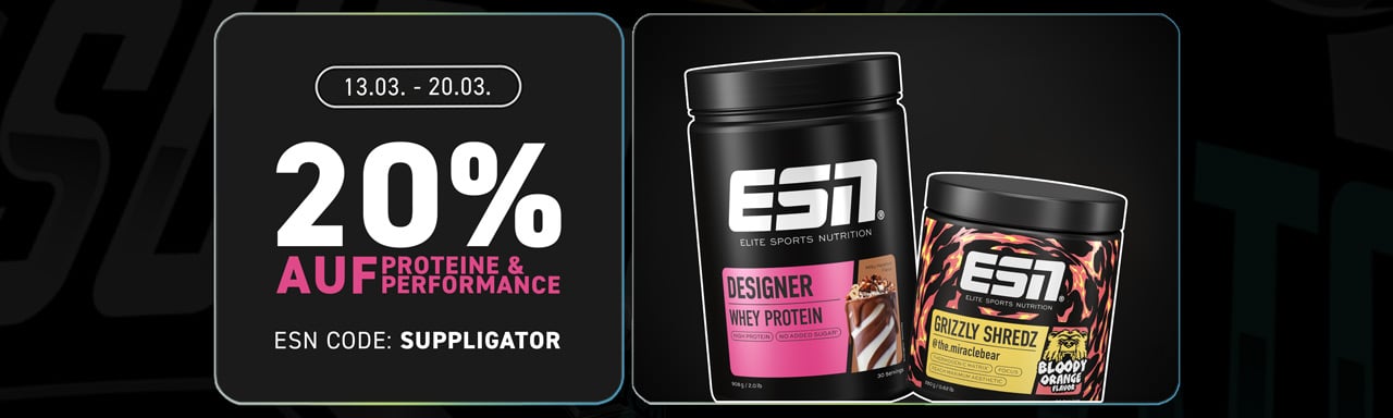 20 % de descuento en proteínas y productos para el rendimiento en ESN + Lanzamiento de Grizzly Shredz