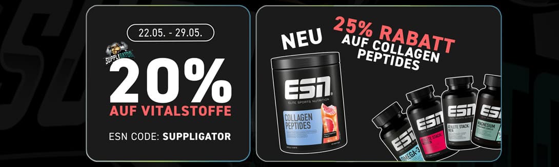 Promoción de nutrientes esenciales de ESN con hasta un 25 % de descuento + lanzamiento de los nuevos péptidos de colágeno
