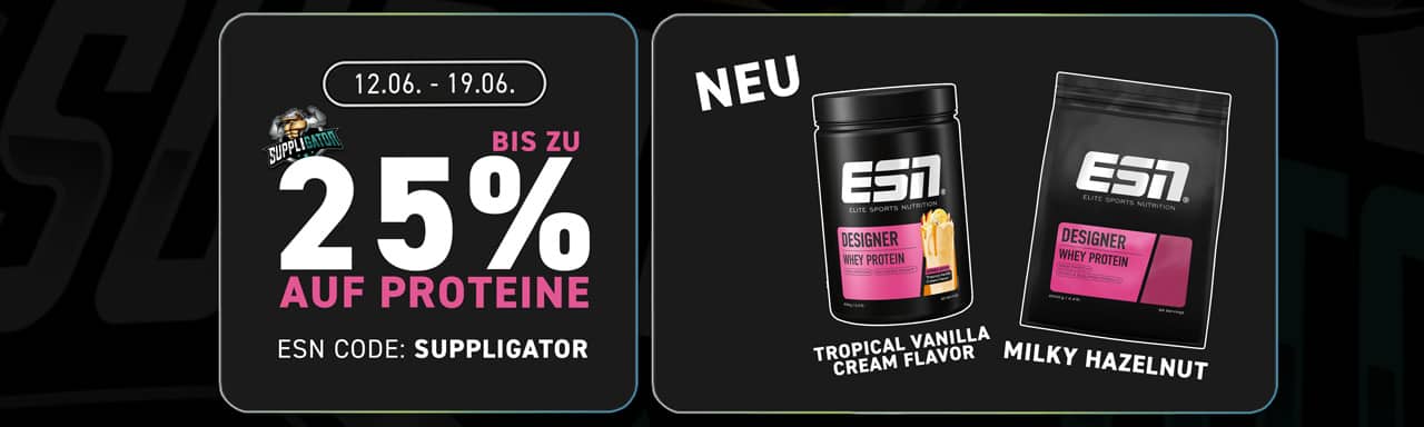 Promoción de ESN EM con hasta un 25 % de descuento en proteínas + sabor limitado de Designer Whey de EM