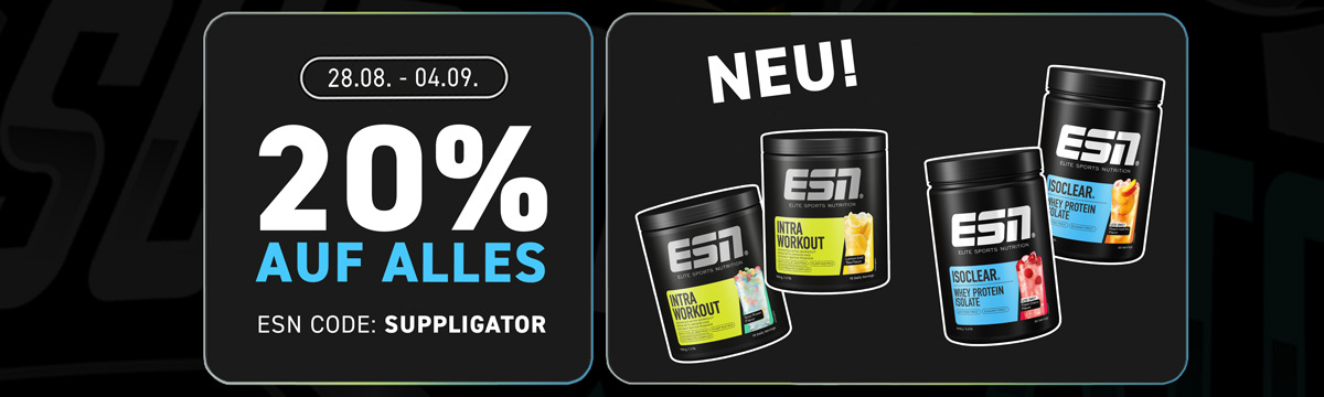20 % de descuento en todo en ESN + Lanzamiento de Intra Workout e Isoclear Less Sweet