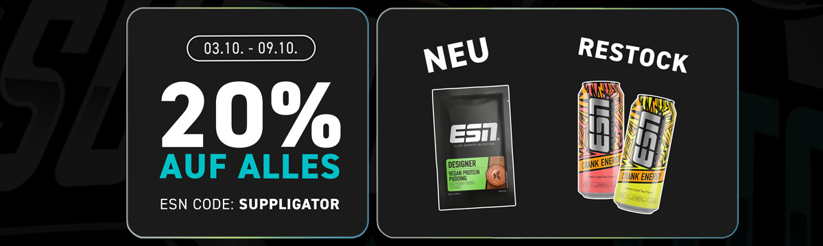 20 % de descuento en todo en ESN + reposición de existencias de CRANK Energy