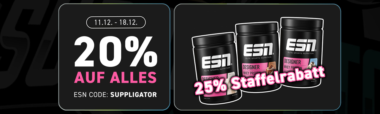 20 % de descuento en todo + 25 % de descuento por volumen en Designer Whey