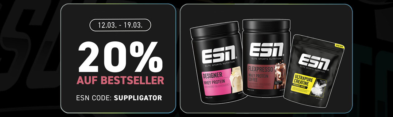 20 % de descuento en todos los productos más vendidos de ESN + lanzamiento del nuevo Muscle Gainer
