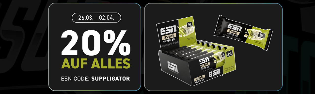 20 % de descuento en todo en ESN + Lanzamiento de las nuevas barritas de diseño «White Chocolate Pistachio»