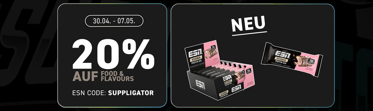 20 % de descuento en productos alimenticios de ESN + nueva barra de diseño «Strawberry Yogurt»