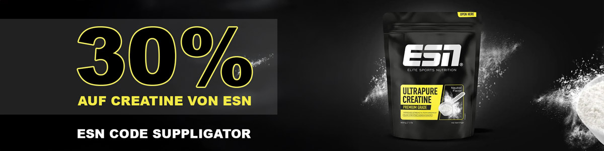 30 % de descuento en ESN Creatine (monohidrato de creatina) con el código de descuento de ESN «SUPPLIGATOR»