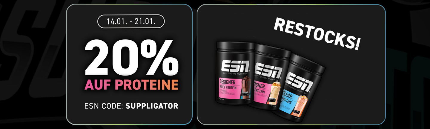 20 % de descuento en todas las proteínas de ESN + productos más vendidos que vuelven a estar disponibles