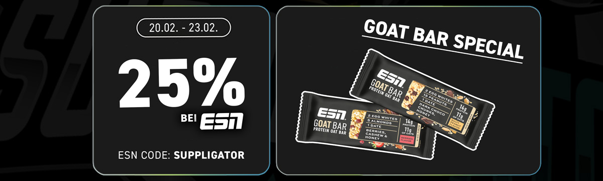25 % de descuento en todo en el relanzamiento de ESN + GOAT Bar
